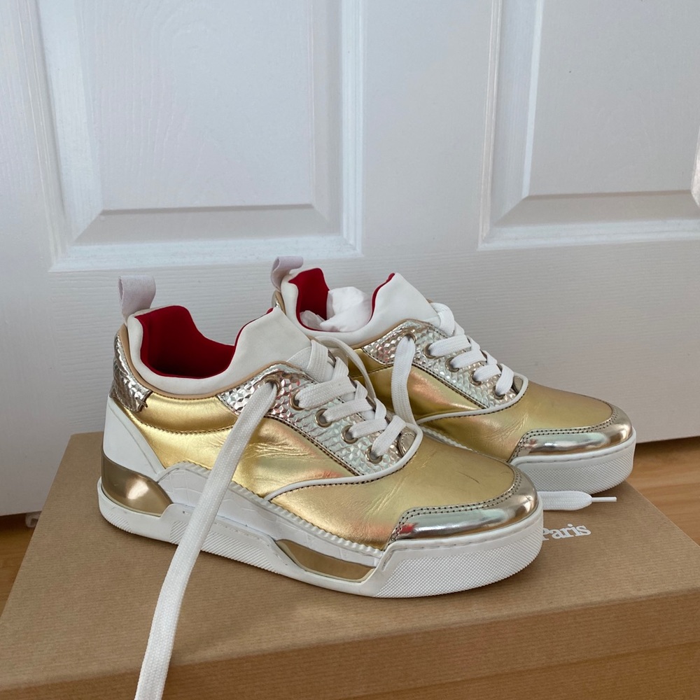 Christian Louboutin gold sneakers sz 6 NIB